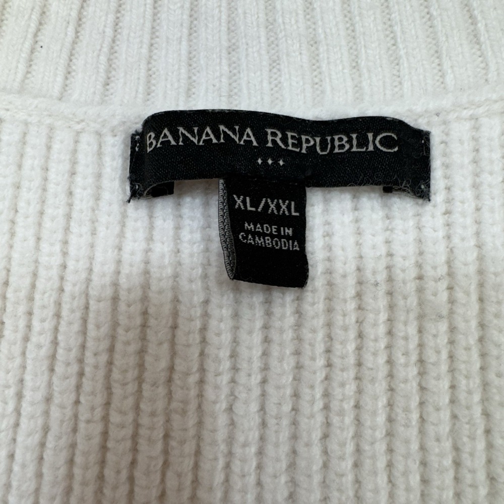Banana Republic Sweater Vest XL / XXL Ivory Cotton Wool Blend Ribbed Sleeveless - Picture 7 of 10